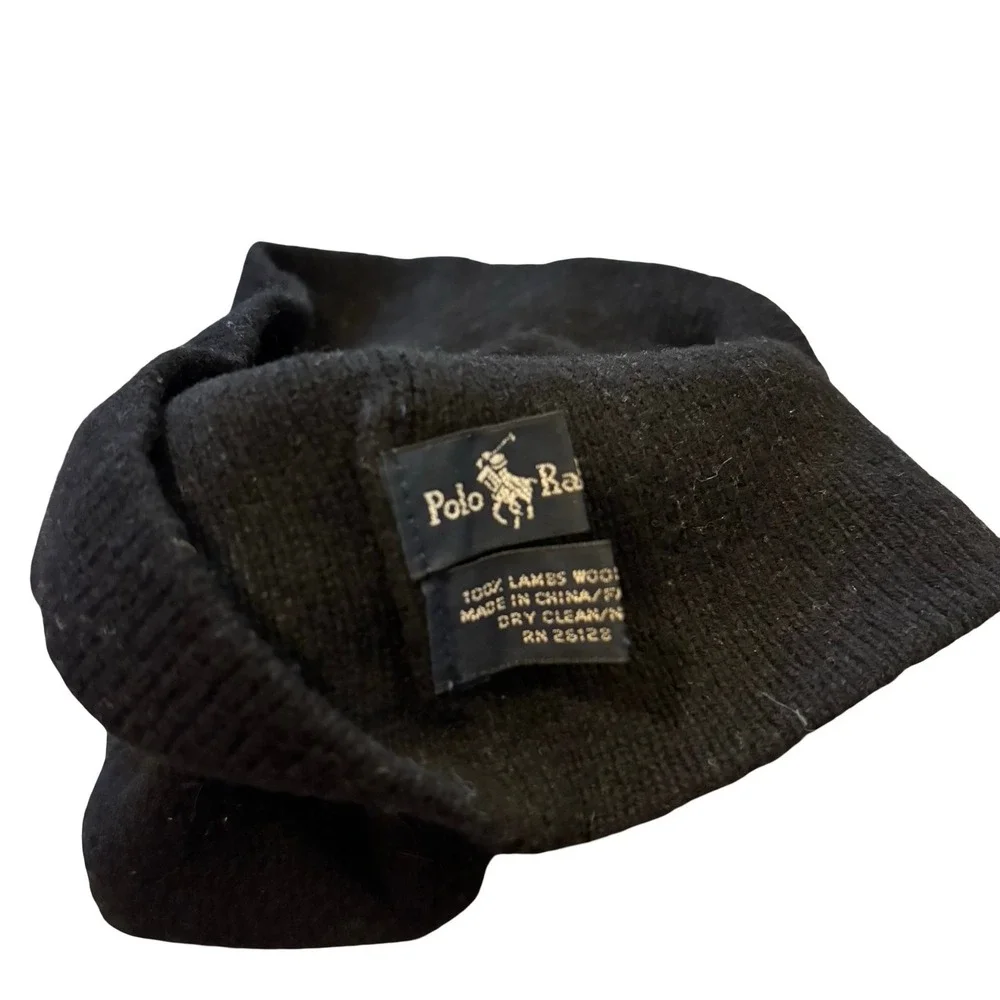 Polo Ralph Lauren‎ Mens Black 100% Lambswool Big Pony Embroidered Beanie Hat